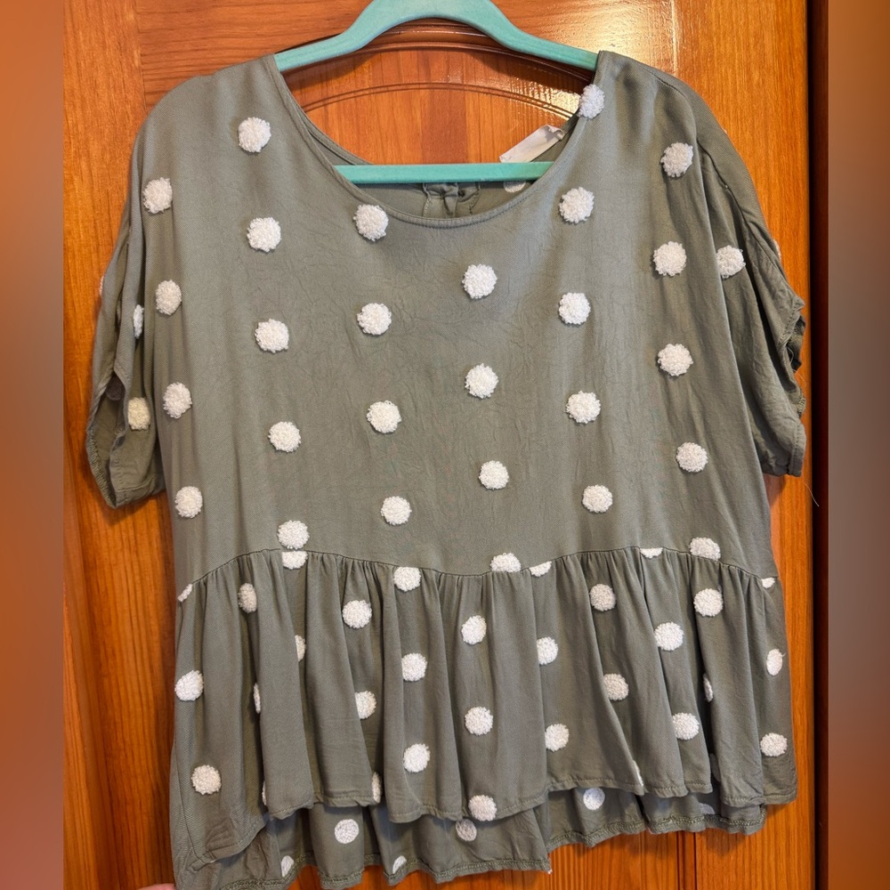 Altar’d State Olive Green Top with White Polka Dots